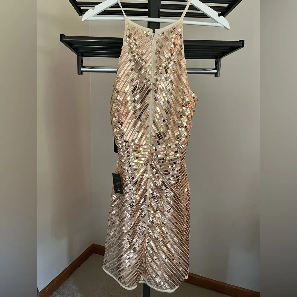 Lulu's Gold Sequin Geometric Pattern Dress - Picture 5 of 5